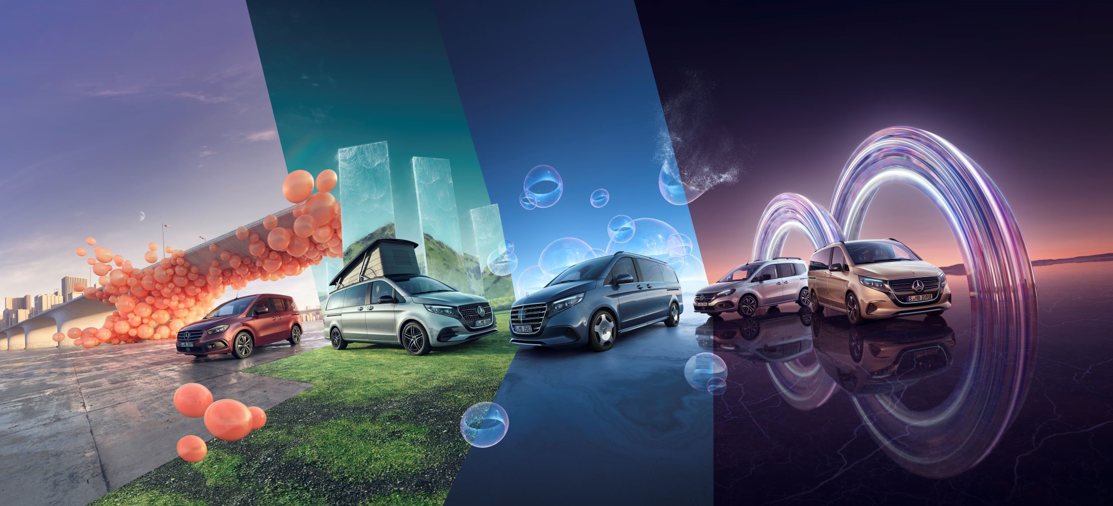 zu sehen sind Mercedes-Benz Vans und Reisemobile