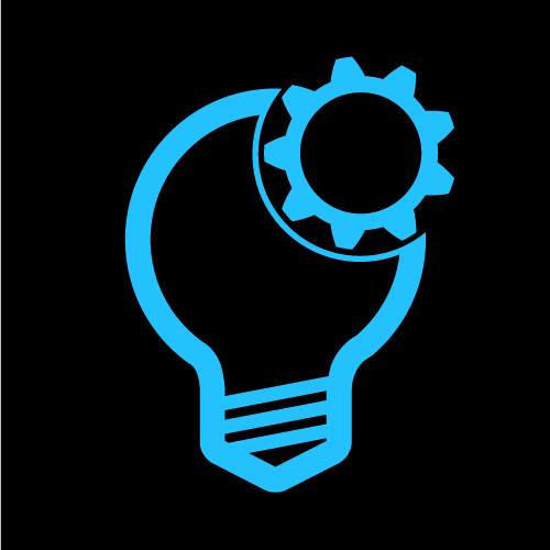 Icon blaue Glühbirne auf schwarzen Hintergrund.