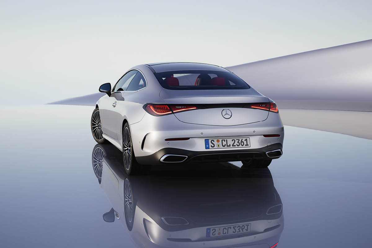 Mercedes-Benz CLE Coupé, Heckansicht Lackierung Hightechsilber metallic
