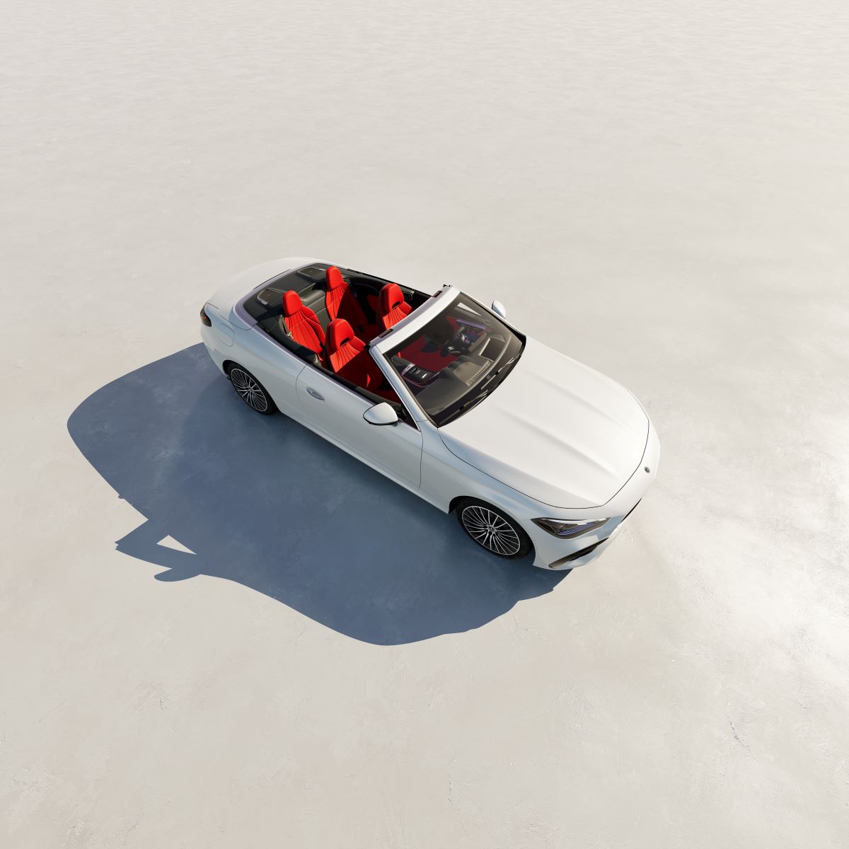 Mercedes-Benz  CLE Cabriolet Vogelperspektive Lackierung Polarweiß, Interieur Powerrot  